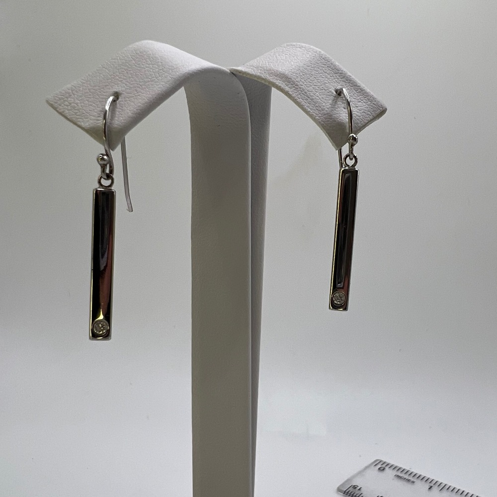 Vintage Sterling Silver 925 Dangling Bar Diamond Earrings,‎ Dangle Drop Earrings - Picture 6 of 9